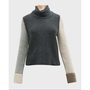Autumn Cashmere Colorblock Sweater Stitched Seams Turtleneck Size M